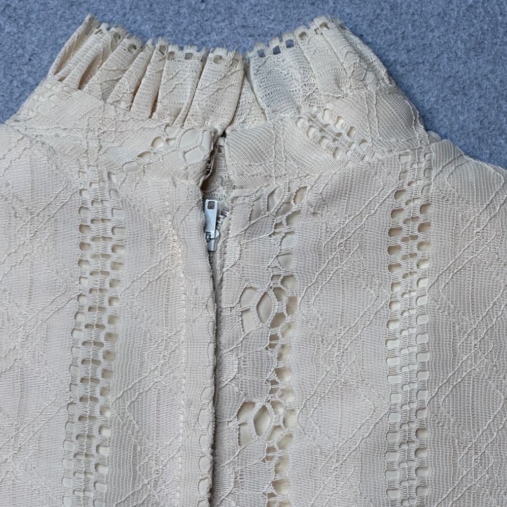 Vintage Lace Maxi Dress Women XS Cream Floral Embroidered Victorian High Neck - Picture 7 of 10